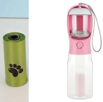 3-in-1 Pet Water & Food Bottle with Waste Bag Holder