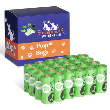 Friendly Whiskers 360 Count Dog Poop Bags. Dog Waste Bags Use Poop Bags for Puppys. 24 Dog Poop Bag Rolls. Scent Dog Poop Bags. Scented. (Green)